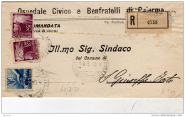 1950 LETTERA RACCOMANDATA CON ANNULLO PALERMO - 1946-60: Marcofilie