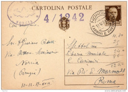 1939  CARTOLINA CON ANNULLO NORCIA PERUGIA - Postwaardestukken