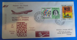 LETTRE 1er VOL POSTAL AIRBUS  -  ABU DHABI- DHARAN- KOWEIT- PARIS -  VOIR RECTO VERSO - Koeweit