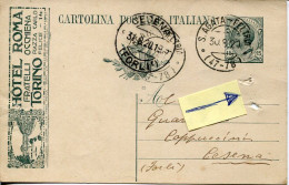 X0561 Italia,stationery Card Circuled 1920 With Advertising Hotel Roma Fratelli Occhiena Torino - Stamped Stationery