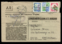 1990: Busta Raccomandata Atti Giudiziari Lire 7800 Tariffa Lettere Da Udine Per Martignacco (Ud) - 1981-90: Poststempel