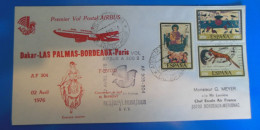 LETTRE 1er VOL POSTAL AIRBUS  -  DAKAR- LAS PALMAS- BORDEAUX- PARIS  -  VOIR RECTO VERSO - Storia Postale