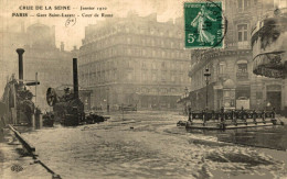 PARIS CRUE DE LA SEINE GARE SAINT LAZARE COUR DE ROME - Überschwemmung 1910