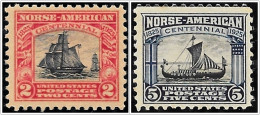 # 620-21 - Complete Set, 1925 Norse-American Issue Mounted Mint - Used Stamps