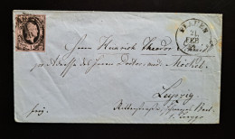 Sachsen 1852, Brief PLAUEN 21. FEB Nach Leipzig, Mi 4 - Saxony