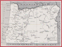 Oregon. Carte Avec Voie Ferrée, Parc National Et Réserve Indienne. Etats Unis. USA. Larousse 1960. - Historical Documents