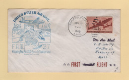 Etats Unis - 1er Vol - Philadelphie Suisse - 1949 - Ski - 2c. 1941-1960 Storia Postale