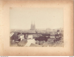 QUIMPER VUE GENERALE PRISE DU MONT-FRUGY FIN 19em PHOTO ORIGINALE 17x13CM COLLEE SUR CARTON DE 24x18cm - Old (before 1900)