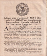 Antwerpen, 1777 - Manier Van Procederen Vastgelegd Door De Stad Antwerpen - Drukkerij J. Grangé  (V3115) - Oud