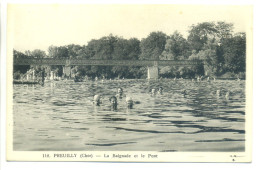 CPA 18 Cher - PREUILLY - La Baignade Et Le Pont - Animation, Baigneurs - Mehun-sur-Yèvre