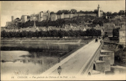 CPA Chinon Indre Et Loire, Gesamtansicht Des Schlosses Und Des Hafens - Autres & Non Classés