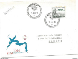 125 - 7 - Enveloppe Avec Oblit Spéciale "Wettingen Schweiz. Zenterarfeier Für PA Zwyssig 1954" - Marcofilia