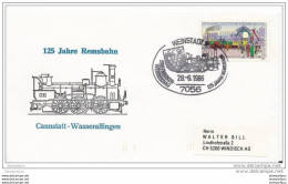 228 - 19 - Enveloppe Allemande Avec Oblit Spéciale De Weinstadt 1986 "125 Jahre Remsbahn" - Trenes