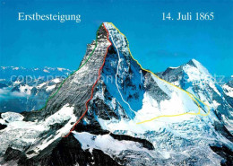 12820457 Matterhorn VS Bergsteiger Routen Erstbesteigung 1865 Route Ueber Den Ho - Other & Unclassified