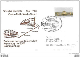 61 - 13 - Enveloppe Allemande Avec Oblit Spéciale "125 Jahre Eisenbahn Cham-Furth I. Wald - Grenze 1986" - Trains