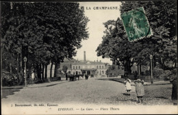 CPA Épernay Marne, La Gare, Place Thiers - Sonstige & Ohne Zuordnung