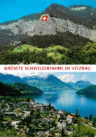12814009 Vitznau Vierwaldstaettersee Groesste Schweizer Fahne Am Felsen Vitznau - Autres & Non Classés