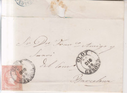 Año 1856 Edifil 48 Sello 4c Isabel II Envuelta Matasellos Tipo I    Olot Gerona Ramon Freixes Y Pujol - Usados