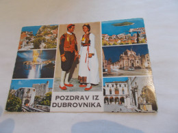 POZDRAV IZ DUBRONIKA DUBROVNIK ( CROATIA CROATIE ) MULTIVUES ET COUPLE COSTUMES FOLKLORE 2 TIMBRES 1977 - Croatia