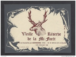 Etiquette De Vin De Table -  Restaurant De La Mi Forêt  à  Liffré  (35 ) - Ets Léonard à Saint Brice(35)  -  Thème Cerf - Otros & Sin Clasificación