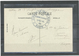 CACHET MILITAIRE -76 DIEPPE -CP- FRAPPE SUP-DOUBLE CERCLE ,BLEU,37mm-CHEMINS DE FER ET PORTS /*DIEPPE* - 1. Weltkrieg 1914-1918