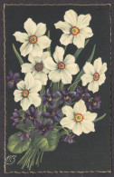 094678/ Bouquet De Narcisses Et Violettes, Signée TNZ - Fiori
