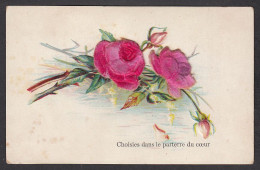 093438/ Roses En Velours Reliefé, Gaufrée, *Choisies Dans Le Parterre Du Coeur* - Flowers