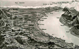 12758839 Lac Leman Genfersee Panoramakarte Genf - Andere & Zonder Classificatie