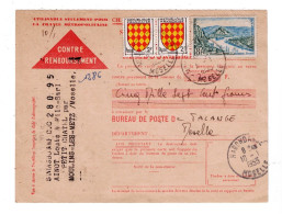 France N° 977 Et 1003 X 2 Sur Carte Postale CCP Moulins Les Metz 09/01/1955 TTB - 1921-1960: Moderne