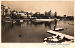 Canal View Off City Boats And Pier Happy New Year Congratulations Card Real Photo Vintage Postcard - Zürich