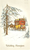 "Horse Carriages. In Snowy Landscapes" Lot Of Five (5) Vintage  Dutch New Year Greetings Postcards 1950s - New Year