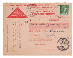 France N° 1010 Sur Carte Postale CCP Moulins Les Metz 15/12/1956 TTB - 1921-1960: Periodo Moderno