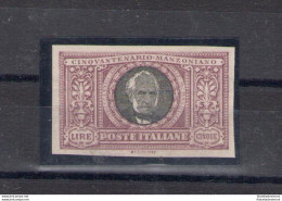 1923 Regno, N. 156d, Manzoni 5 Lire Violetto E Nero Non Dentellato, MNH** - Certificato Raybaudi - Otros & Sin Clasificación