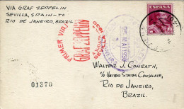 X0569 Spain,card With Special Postmark For The Primer Viaje Graf Zeppelin 25.5.1930 Sevilla To Rio Janeiro - Cartas & Documentos