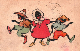 Illustrateur  ANO  Trois Petits Enfants Africains   ( 21626 ) 3 Trous D'aiguille VIENNE MUNK  Nr 416 Année 1929 - Sonstige & Ohne Zuordnung