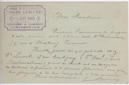 77 - GUIGNES- RABUTIN - CACHET PLIES LEBOND - PILES ELECTRIQUES EN 1903 - CARTE LETTRE ENTIER POSTAL - Autres & Non Classés