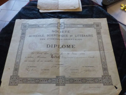 VP-87 , Diplôme  Société Agricole; Scientifique Et Littéraire Des Pyrénées Orientales, 26 Février 1896 - Diploma & School Reports