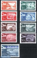 Yugoslavia 1951 Airmail, Tourism 9v, Mint NH, Transport - Various - Aircraft & Aviation - Tourism - Art - Bridges And .. - Unused Stamps