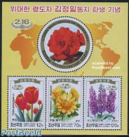 Korea, North 2008 Birthday Of Kim Il Jong II S/s, Flowers, Mint NH, Nature - Various - Flowers & Plants - Round-shaped.. - Corée Du Nord