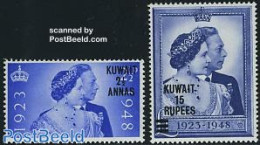 Kuwait 1948 Silver Wedding 2v, Mint NH, History - Kings & Queens (Royalty) - Familias Reales