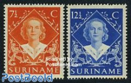 Suriname, Colony 1948 Juliana Coronation 2v, Mint NH, History - Various - Kings & Queens (Royalty) - Joint Issues - Familles Royales