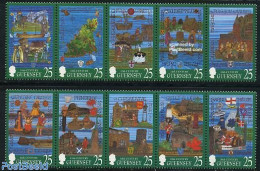 Guernsey 1998 History 10v (2x[::::]), Mint NH, History - Transport - Various - History - Ships And Boats - Lighthouses.. - Barcos