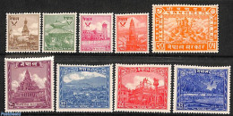 Nepal 1949 Definitives 9v, Mint NH, Religion - Churches, Temples, Mosques, Synagogues - Chiese E Cattedrali