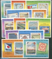 Bhutan 1990 Death Of Hirohito 12 S/s, Mint NH, Nature - Transport - Birds - Stamps On Stamps - Ships And Boats - Art -.. - Stamps On Stamps