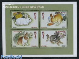 Uganda 1999 Year Of The Rabbit 4v M/s, Mint NH, Nature - Various - Rabbits / Hares - New Year - New Year