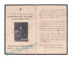 Mémento D'Alice Paule Petit-Maire, 17/10/1921, 15 Ans, Enfant, Fillette, Jeune Fille, Souvenir Mortuaire à Localiser - Devotion Images