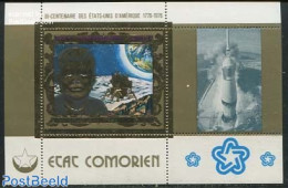 Comoros 1976 US Bicentenary S/s, Gold, Mint NH, History - Transport - American Presidents - US Bicentenary - Space Exp.. - Isole Comore (1975-...)