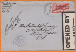 US ARMY   Lettre De NEW YORK  1942 Avec  " Censure "   Pour ST LOUIS Missouri   En Poste Aérienne 6c - Briefe U. Dokumente