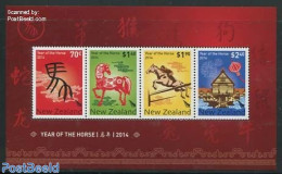 New Zealand 2014 Year Of The Horse 4v M/s, Mint NH, Nature - Various - Horses - New Year - Art - Fireworks - Neufs
