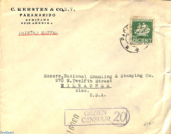 Suriname, Colony 1941 Censored Mail To USA Postmark: GEZIEN CENSUUR (damaged), Postal History - Autres & Non Classés